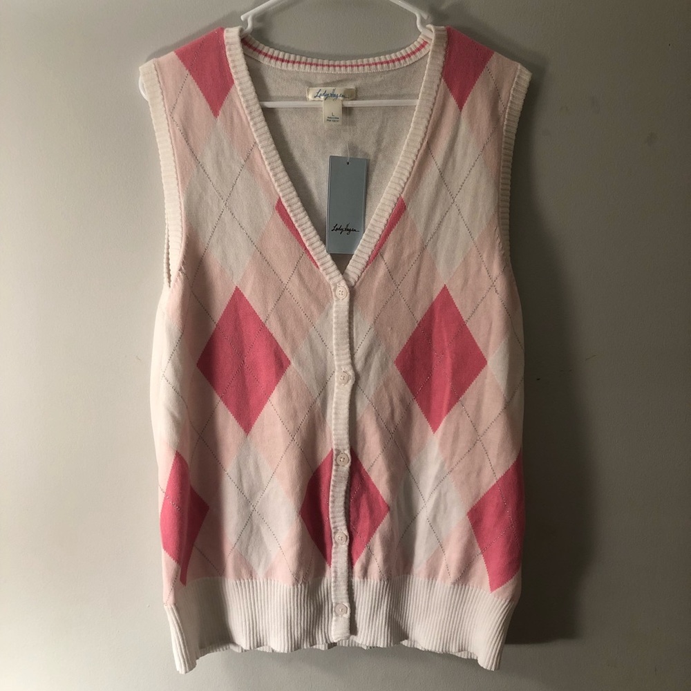 Lady Hagen Pink Argyle Vest Sz XL
